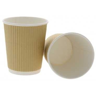 Pahare din carton cu perete triplu tip linii, kraft natur + alb, Ø 80 mm, 8oz,