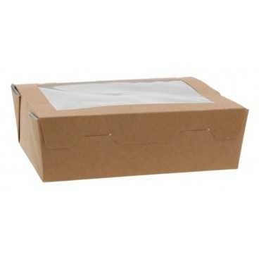 Caserole din carton cu fereastra, 180 x 130 x 55 mm, kraft natur + alb, B: 170 x 120 x 55 mm / 1000cc /25 8/BX