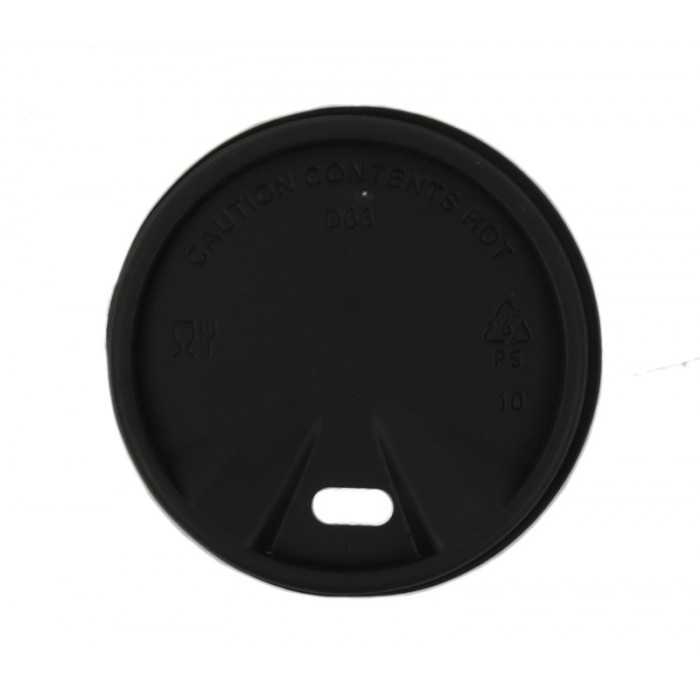 Capace din PS, negre, plate cu orificiu pentru bauturi calde, Ø 62 mm, B: 62 x 4 mm / orificiu cafea /100 10/BX