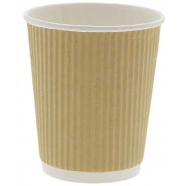 Pahare din carton cu perete triplu tip linii, kraft natur + alb, Ø 80 mm, 8oz,