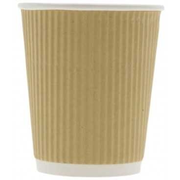 Pahare din carton cu perete triplu tip linii, kraft natur + alb, Ø 80 mm, 8oz,