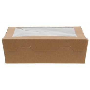 Caserole din carton cu fereastra, 180 x 130 x 55 mm, kraft natur + alb, B: 170 x 120 x 55 mm / 1000cc /25 8/BX