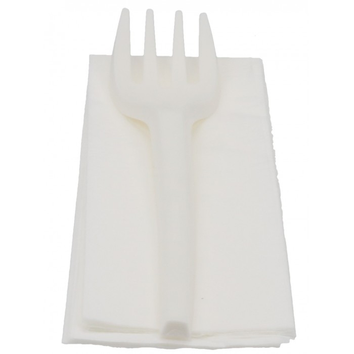 Set tacamuri din CPLA ambalate in hartie, albe, UNIS-F, furculita + servetel /50 5/BX