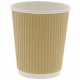 Pahare din carton cu perete triplu tip linii, kraft natur + alb, Ø 80 mm, 8oz,