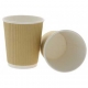 Pahare din carton cu perete triplu tip linii, kraft natur + alb, Ø 80 mm, 8oz,